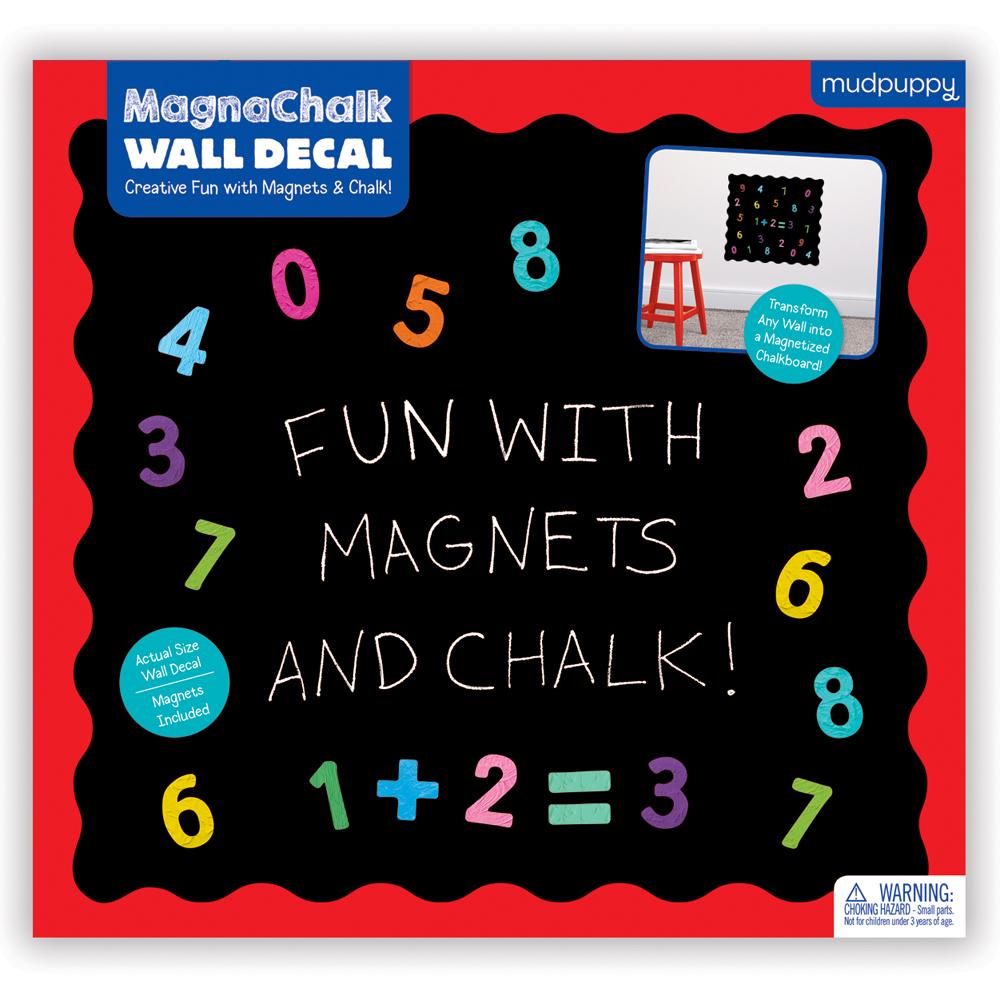 Magnetic chalkboard wall decals with magnetic numbers.