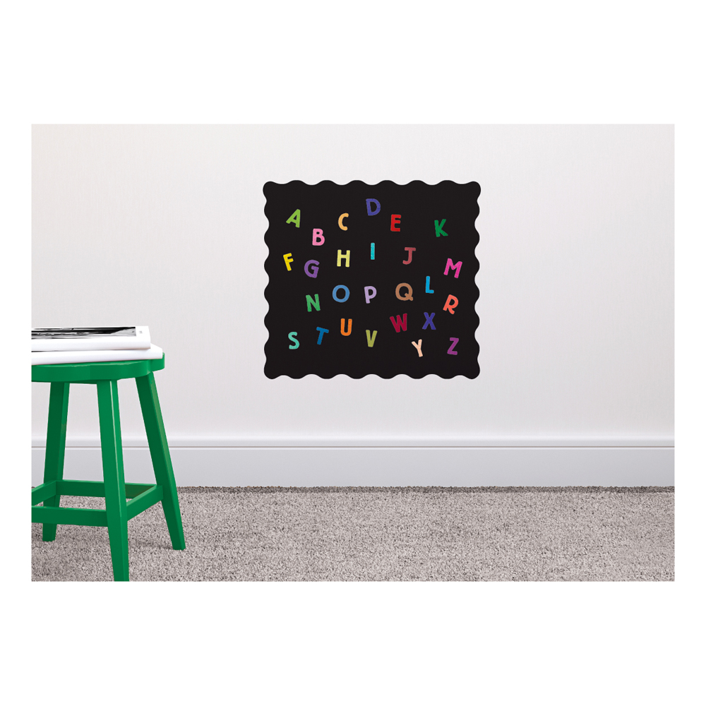 Magnetic chalkboard wall decals with alphabet magnets.