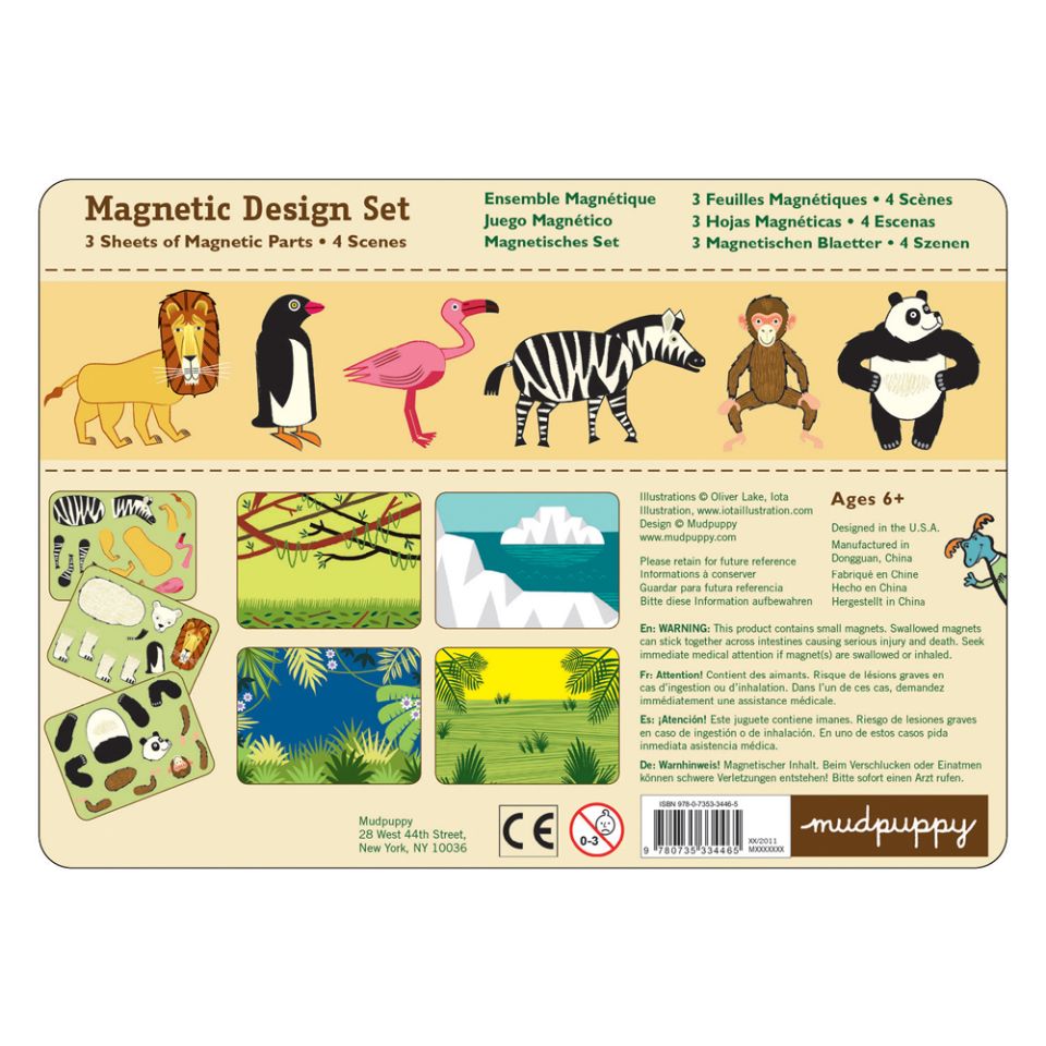 Car activity kit with zoo animal magnets in a metal tin.