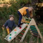 2-in-1 Wooden Rock Climbing Ramp & Slide