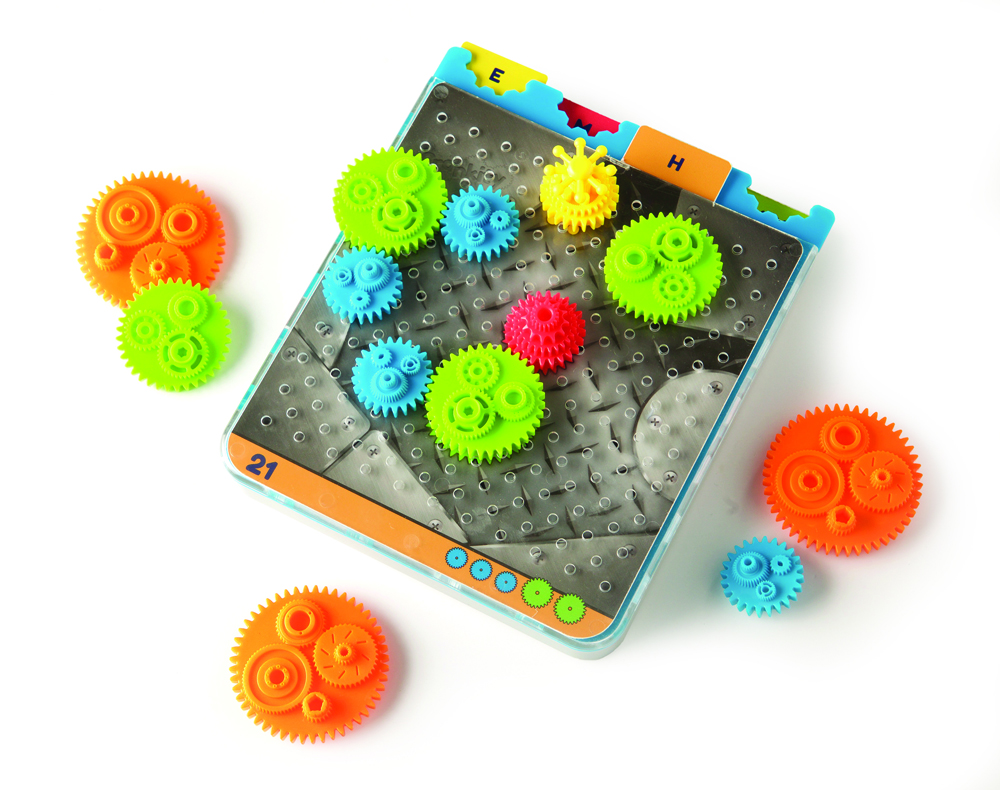 Engineering activity kit for children shows how gears work.